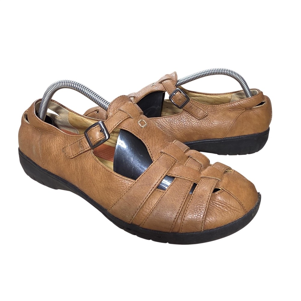 Clarks Sandals Women 10 W Brown Leather Fisherman Buckle Comfort Walking Casual
